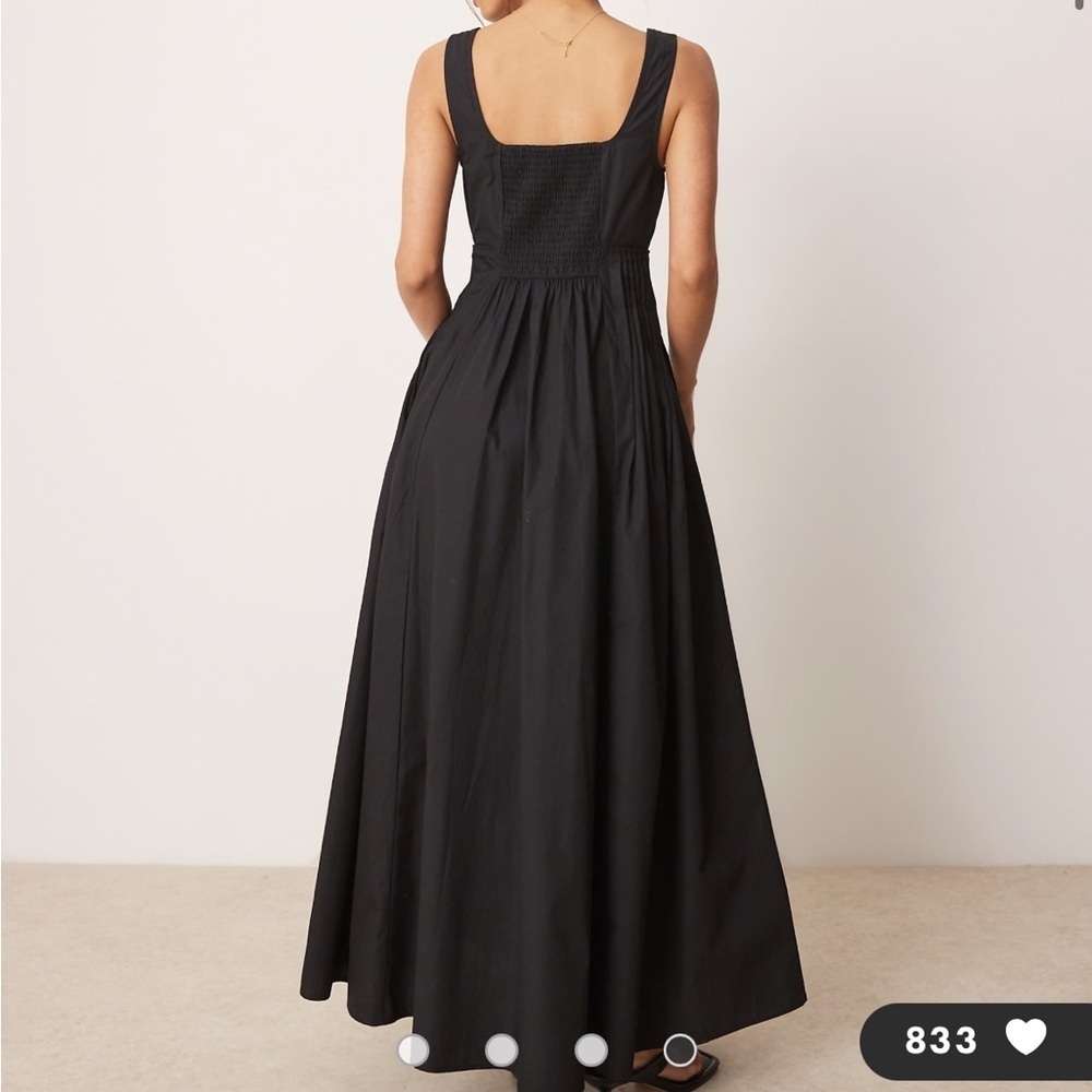 ASOS black long maxi dress square neck pleat waist smocked back 10 - Picture 3 of 16